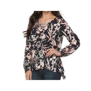 Juicy Couture V Neck Long Sleeve Top Chiffon Embellished Blouse Size L Boho Glam